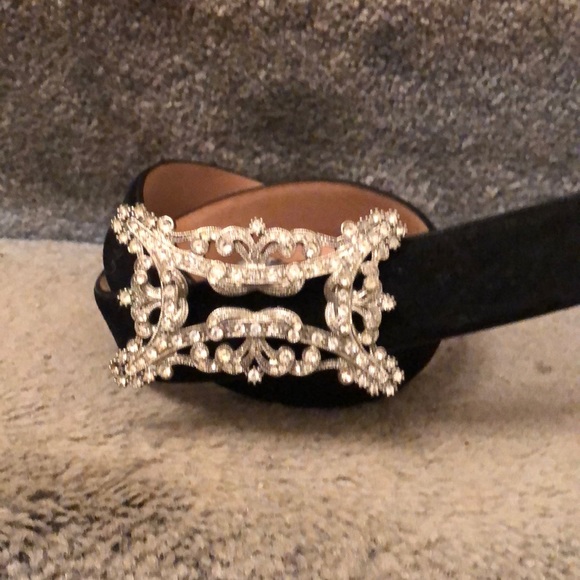 Express Accessories - Express black suede belt with bling buckle